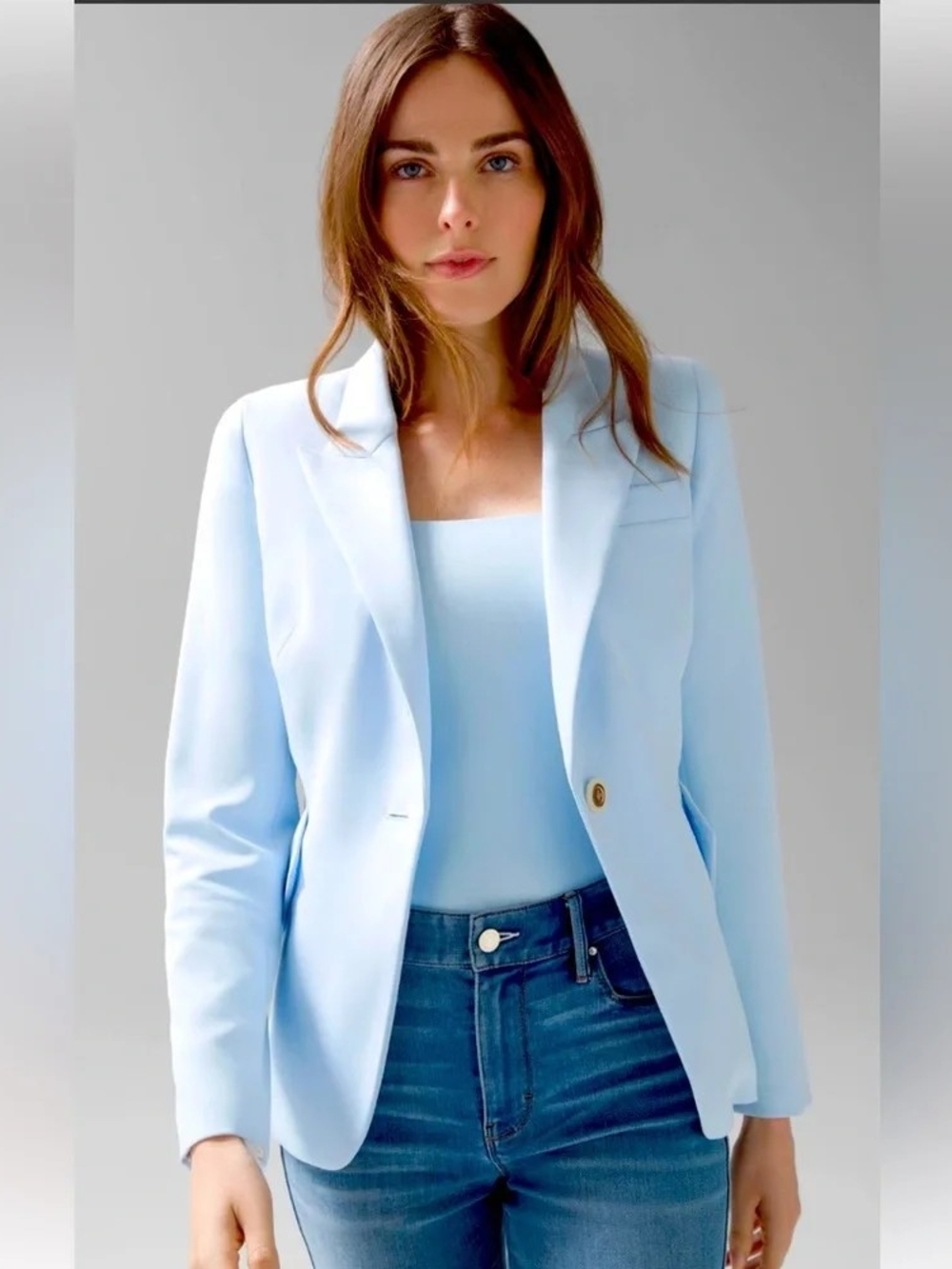 White House Black Market Light Blue Single-Button Blazer